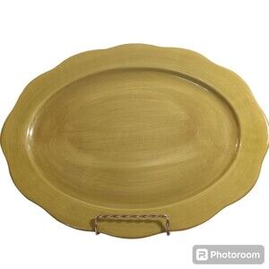 Vintage Gibson Green Hand Painted Oval Serving Tray 14 X 10.5